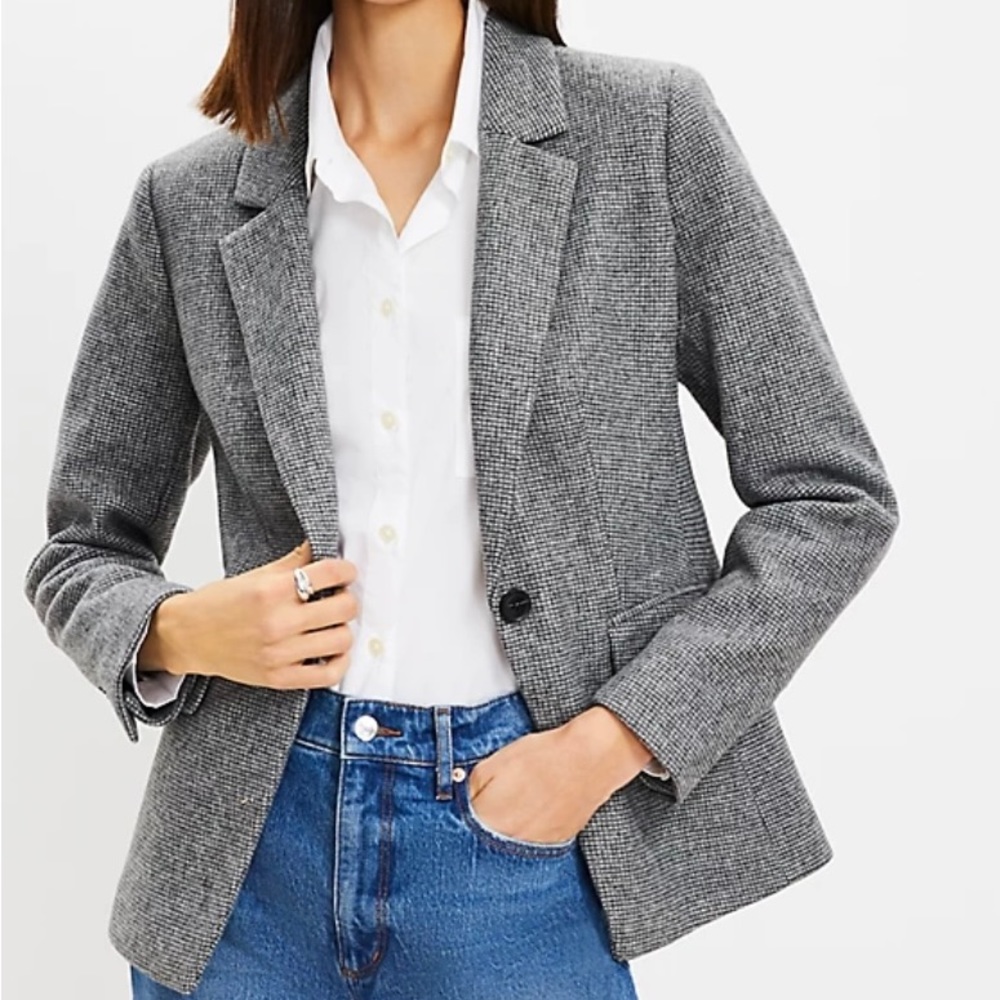 Petite Brushed Knit Modern Checkered Blazer
